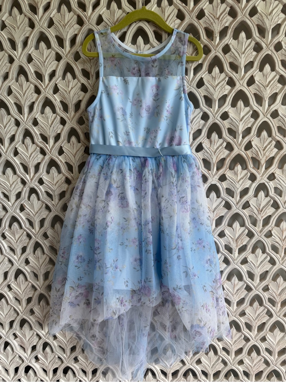 Blue Floral Tulle High-Low Dress, Girls 7